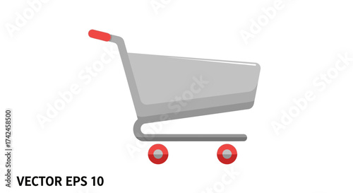 Illustration of an isolated shopping cart with red accents, retail concept object vector