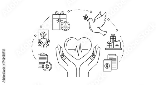 Conceptual illustration showcasing interconnectedness of love, peace, health, and financial support