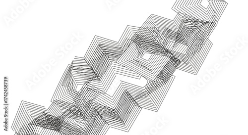 Abstract geometric patterns forming a dynamic and visually complex monochrome composition
