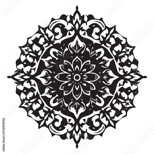 Paisley floral motif vector design concept black and white illustration.