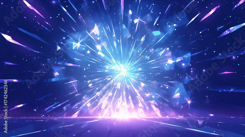 ピンクと青の光が爆発する、クールで派手なイラスト背景