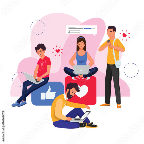 Diverse group of people using modern technology devices together