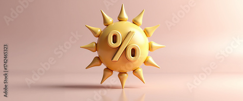 Yellow sun with percentage sign on soft pink background  