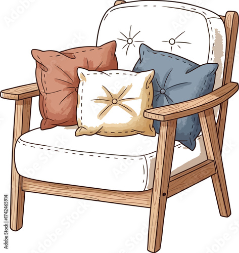 Relaxing armchair with cozy pillows, perfect for modern home designs