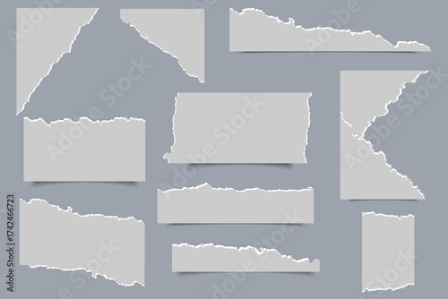 White Torn Paper pieces set. Paper sheet with Ripped edges.Torn white paper, torn edges of sheet vector eps 10
