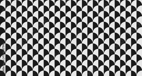 Abstract modern composition in brutalism style, Seamless snake or dragon skin with scales pattern, Postmodern geometric ornament with simple shapes in black and white colors, bold aesthetic