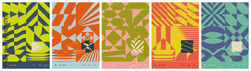 Contemporary art bold minimalistic poster, Abstract postmodern composition with geometric shape in brutalism aesthetics, flat avant-garde A4 artwork, distortion geometrical contrast ornament set 6