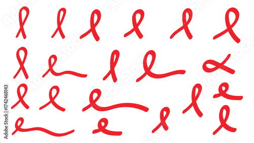Red ribbon collection for World AIDS Day awareness and support campaign elements. Vector illustration