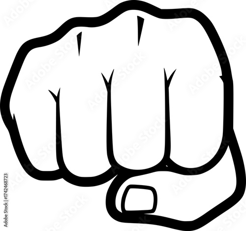 Clenched fist outline. Minimalist vector symbol of willpower strength and resilience.
