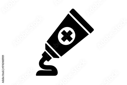 Squeezing medical cream tube icon with transparent background, vector illustration of ointment or medicated gel packaging, healthcare skincare product, first aid supplies
