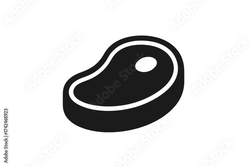 Black steak icon vector isolated on white background, simple meat cut illustration with transparent backdrop, food symbol for cooking, barbecue, butcher shop, fresh raw beef design