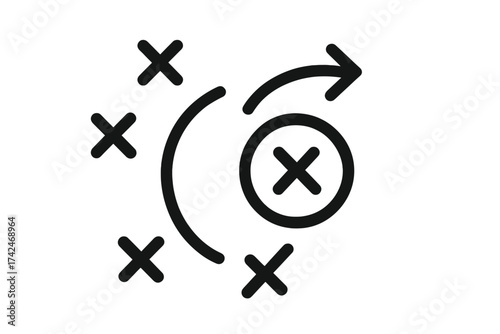 Tactical plan icon vector illustration with strategic game play symbols, arrow movement direction, tactical maneuver concept, sports strategy diagram, digital design element