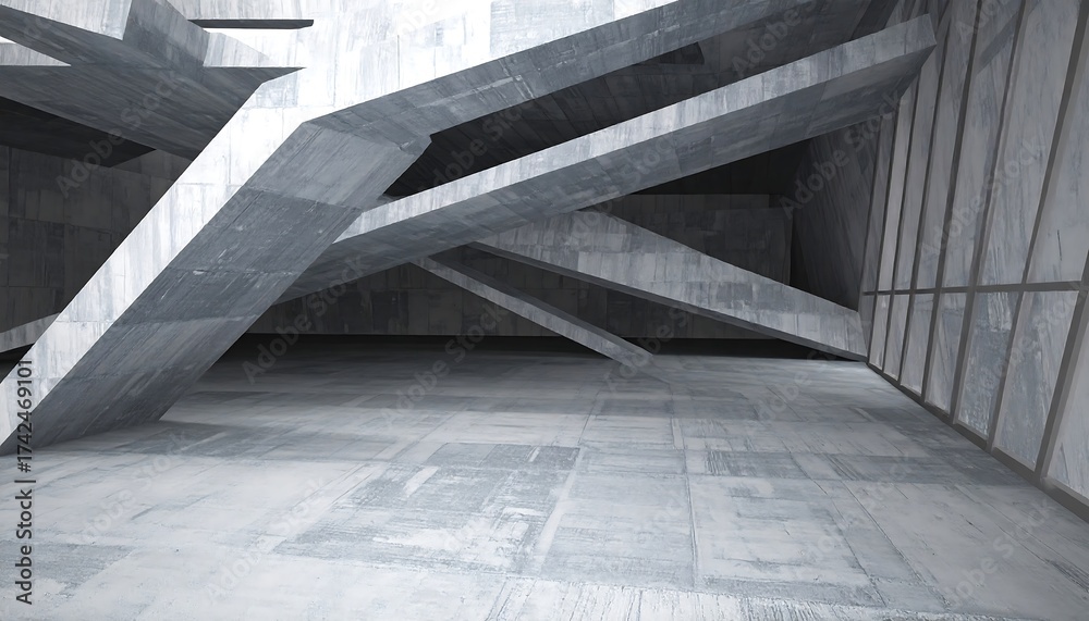 Fototapeta premium Abstract Concrete Architecture - Geometric Design and Modern Interior.