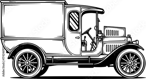 Vintage delivery truck sketch. Early 20th century vehicle, isolated vector illustration.
