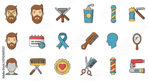 Vector icons set No Shave November beard awareness male health
