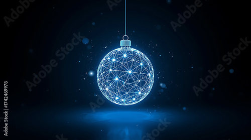 Futuristic Christmas ornament with glowing network connection for holiday themed designs and technology concepts