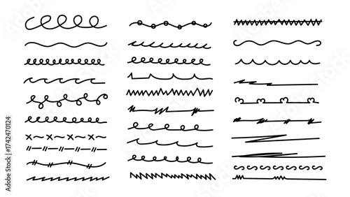 Scribble marker elements hand drawn strokes underlines set.Vector illustration