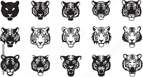 Black and white cat silhouettes vector illustration for seamless floral pattern design