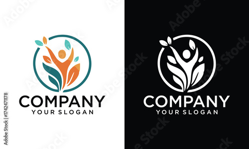 Creative Human Leaf Logo, Abstract logo template, vector logo