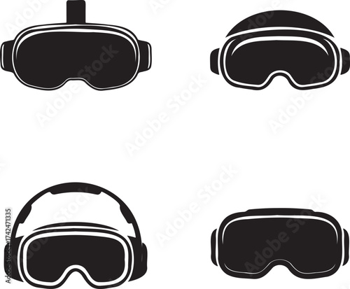 Virtual Reality Headset silhouette set vector illustration isolated on transparent background
