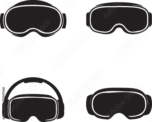 Virtual Reality Headset silhouette set vector illustration isolated on transparent background
