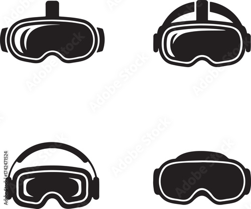 Virtual Reality Headset silhouette set vector illustration isolated on transparent background
