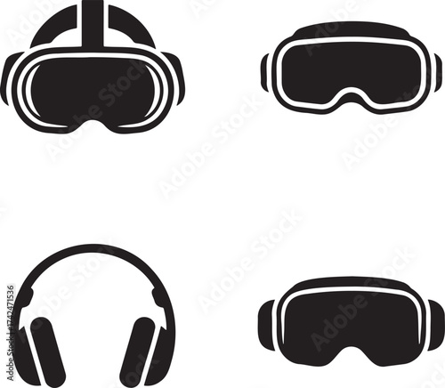 Virtual Reality Headset silhouette set vector illustration isolated on transparent background