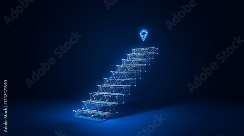 Illuminated staircase concept with a destination point showing the path to success and achievement