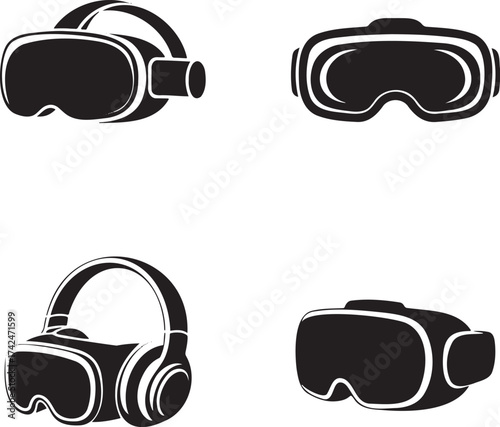 Virtual Reality Headset silhouette set vector illustration isolated on transparent background