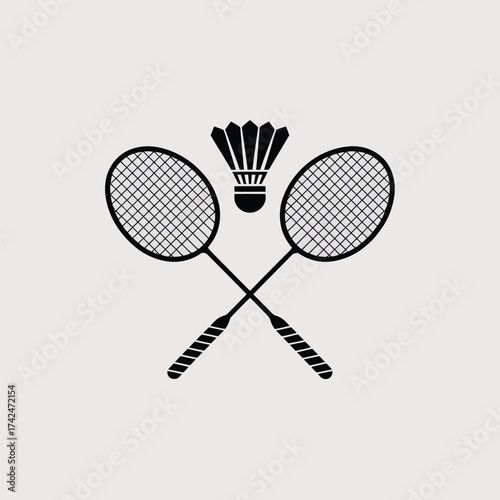 Minimalist badminton vector icon set crossed racquets and shuttlecock scalable eps graphic silhouette vector illustration white background