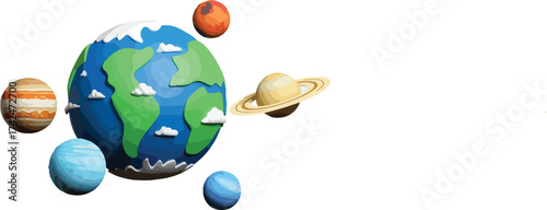 Colorful planets and earth in outer space  vector illustration