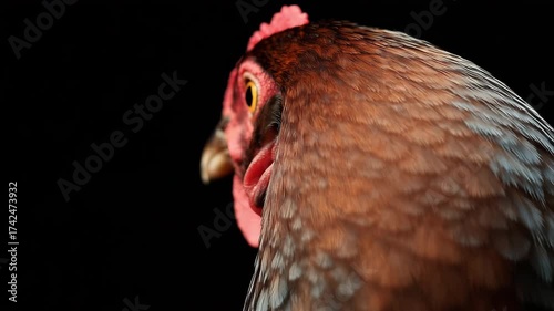 Captivating close ups of a chicken showcasing its unique features and vibrant colors during a sunny afternoon