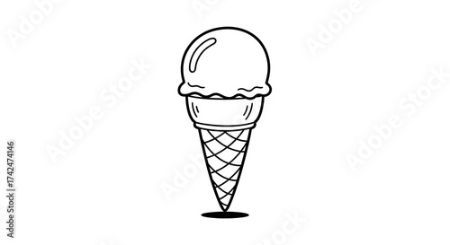 Simple Black and White Ice Cream Cone Illustration for Food Decor or Menu Design