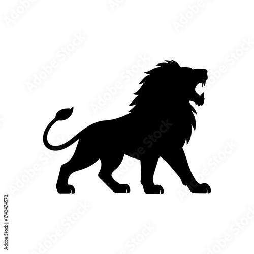 Majestic Silhouette A Powerful Lion Roaring in Black and White