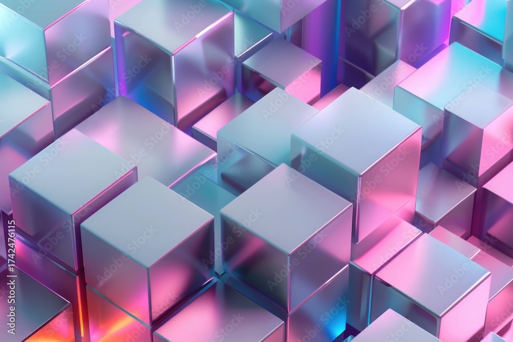 Obraz premium Isometric Metallic Cubes – Futuristic Minimal Design with Soft Gradient Lighting