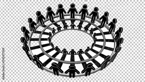 Global teamwork and unity shown by people circling around each other in collaboration