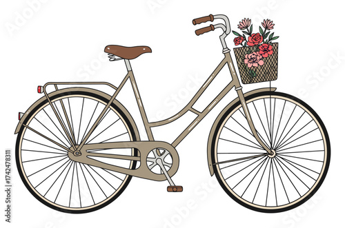 Vintage Bicycle Floral Sticker Set - Vector Illustration