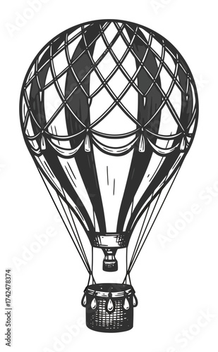 Vintage Hot Air Balloon Sketch - Travel Vector