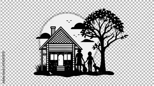 Enchanting silhouette of home, family, and nature evoking warmth, love, and togetherness