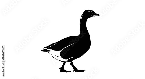 Black and white silhouette illustration of a walking goose.