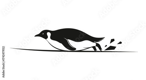 Sleek Penguin Silhouette Gliding Across Ice with Dynamic Motion.
