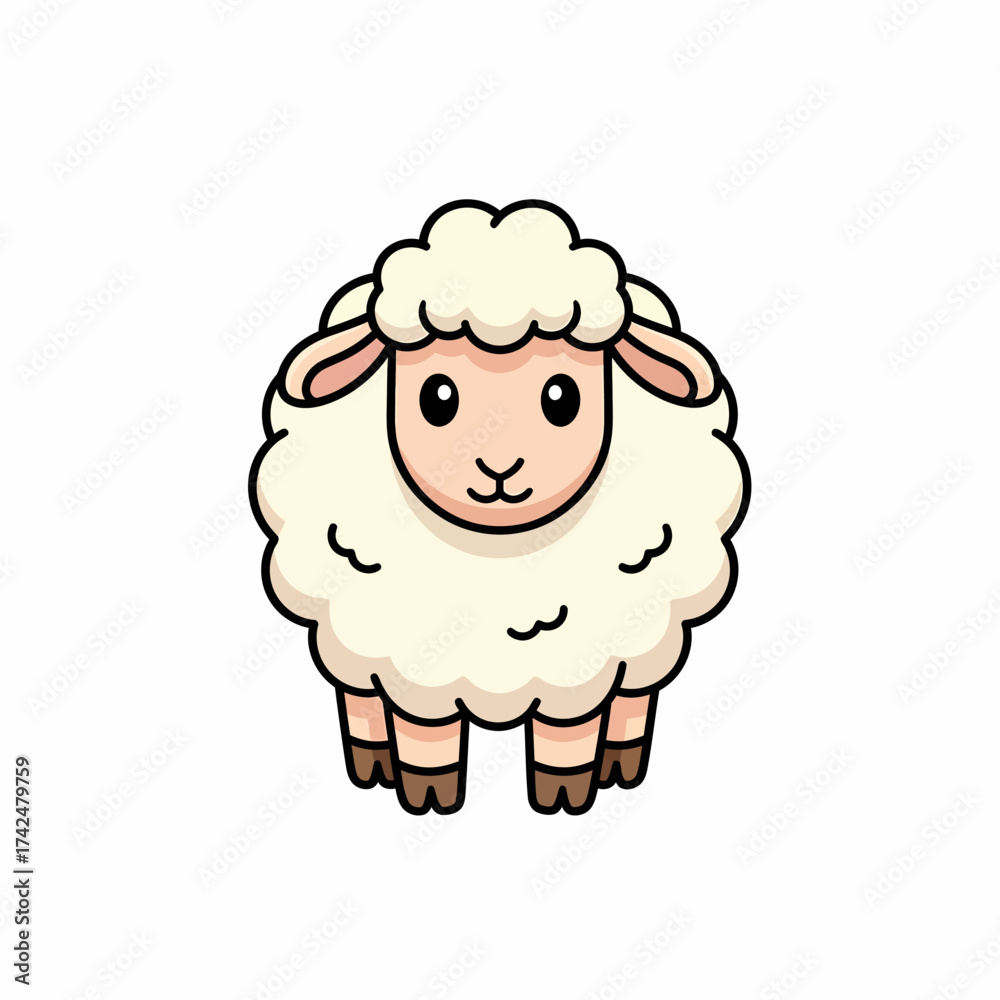 Fototapeta premium Cute cartoon sheep illustration with fluffy wool and friendly face.
