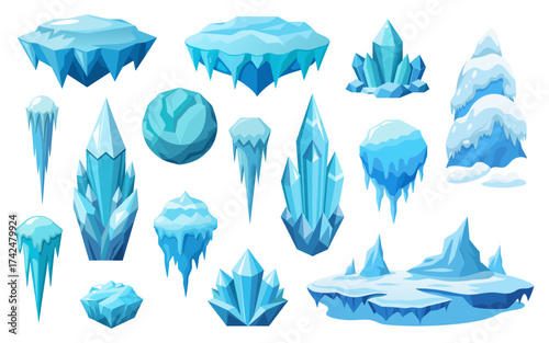 Set of ice and snow element vector flat style