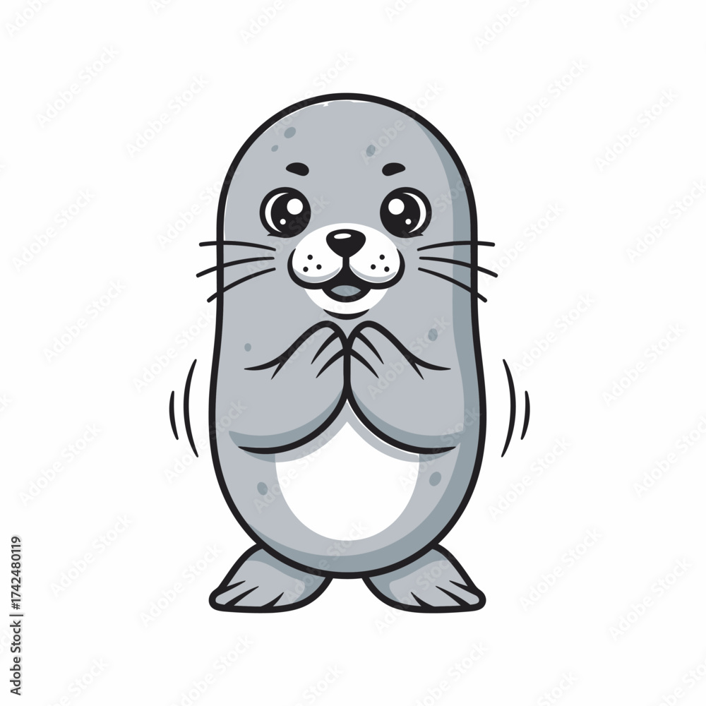 Obraz premium Cute cartoon seal character with a happy expression.