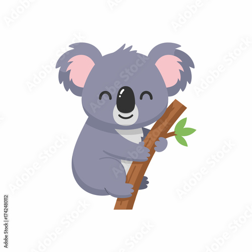 Cute Koala Clinging to a Branch Illustration.