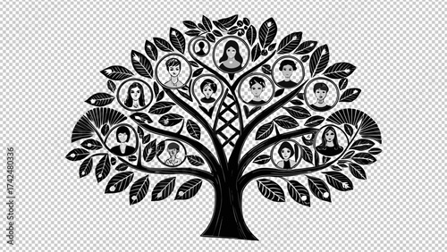 Elegant family tree illustration with portrait icons for genealogy or family history projects