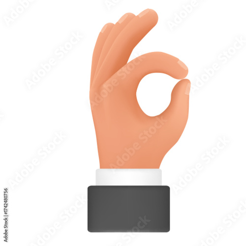 Human hand gesture showing okey sight. Fingers expressing good state, success sign 3d cartoon illustration