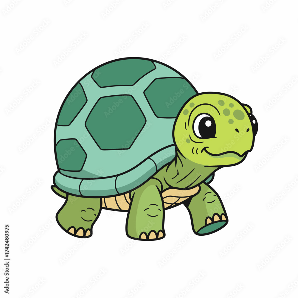 Obraz premium A charming and friendly green cartoon turtle character.