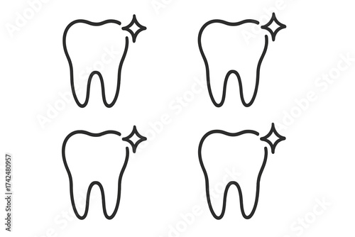 Tooth vector icon set. Healthy teeth line symbol. Dental care and oral hygiene concept. Dentistry pictogram for clean, fresh, whitening, protection, shine, sparkle illustration.