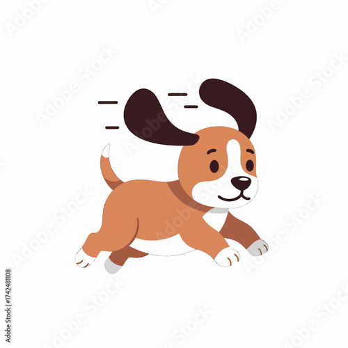 Cute cartoon puppy dog running with floppy ears.